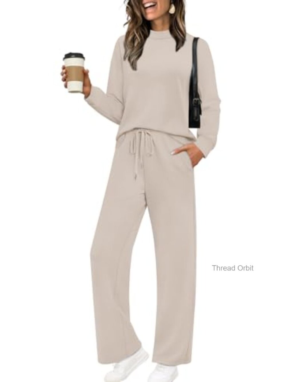 Two Piece Matching Sets Women Mock Neck Long Sleeve Lounge Set Travel Outfits